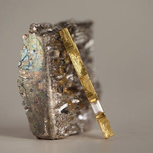 Artistic gold jewellery, 18ct gold brooch with baguette cut diamond and ornate texture, handmade gold brooch for collectors