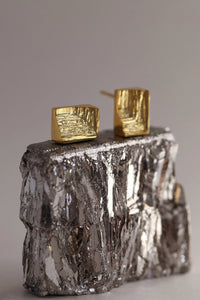 Agata Karwowska jewellery gold cuboid earrings