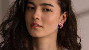Alpha 18k white gold geometric earrings with nano-ceramic coating in lilac, architectural earrings 