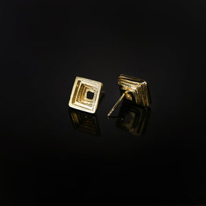 18ct gold stud earrings with handmade stacked construction and vintage texture