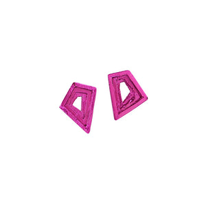 18ct white gold earrings with geometric textured layers and magenta nano-ceramic coating