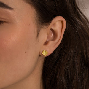 18ct gold stud earrings with hand-carved texture, geometric gold earrings, gold earrings for women