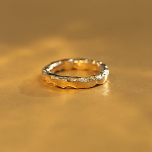 18ct gold ring with raw texture inspired by eroded antique buildings, textured gold ring made to order