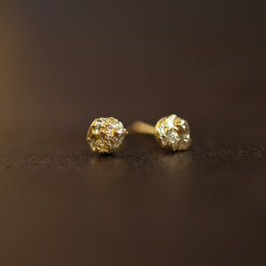 Delicate 18ct molten gold 'lava' ear studs with handmade texture