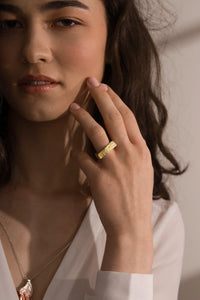 Architectural Xyz Tectum 18k gold and diamond baguette ring, sculptural engagement ring
