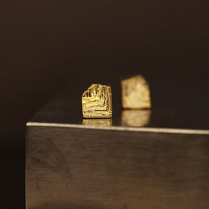 Designer 18ct gold stud earrings, geometric earrings for men with hand-carved texture