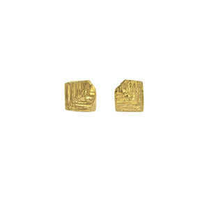 18ct gold cubic earrings with textured front, gold jewellery inspired by minerals