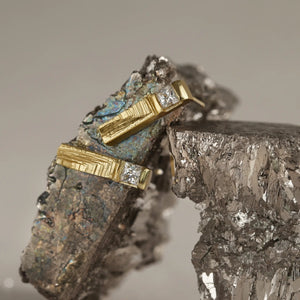 Lumae 18k yellow gold 0.36ct princess cut diamond earrings with hand carved texture inspired by minerals