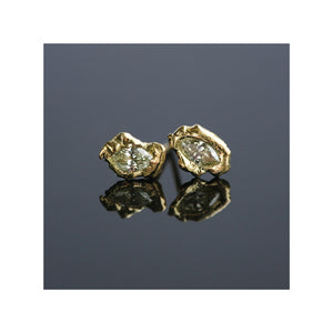 18ct gold stud earrings with marquise shaped yellow diamonds and molten texture